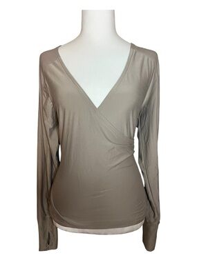 Danskin Taupe Wrap V-Neck Short Sleeve Top